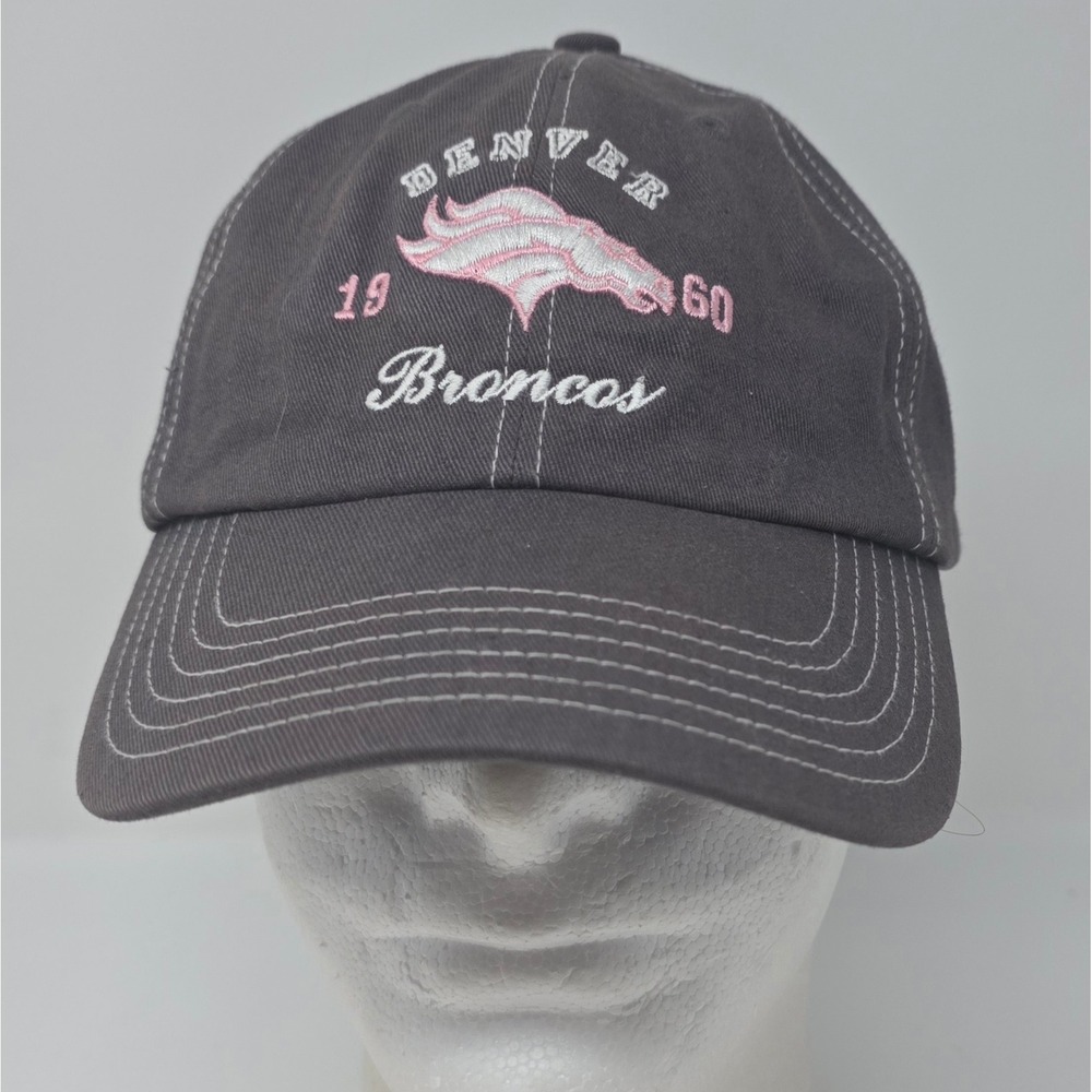 NFL Team Apparel Denver Broncos Strapback Hat Womens Gray Pink Embroidered Cap